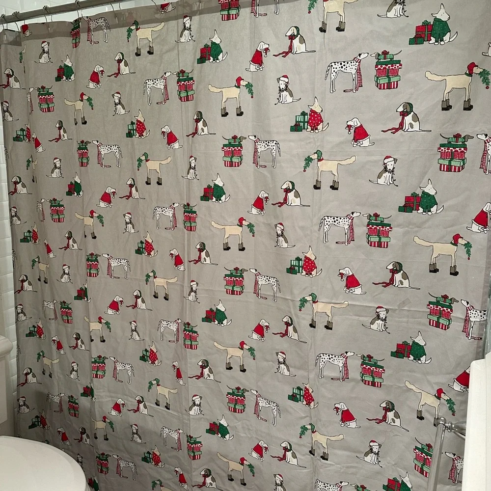 Festive Dog Pattern Shower Curtain